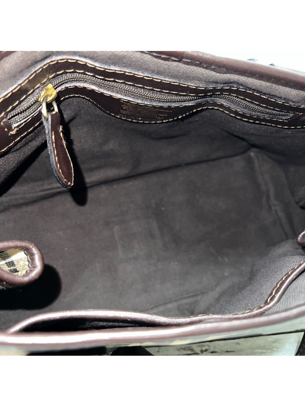 Burberry London Nova Check Tote Bag Brown Leather Plaid Shoulder Purse - Picture 13 of 15